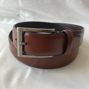 Florsheim Men's Leather Belt Brown Size 38 Silver Buckle Minimal Sleek Classic